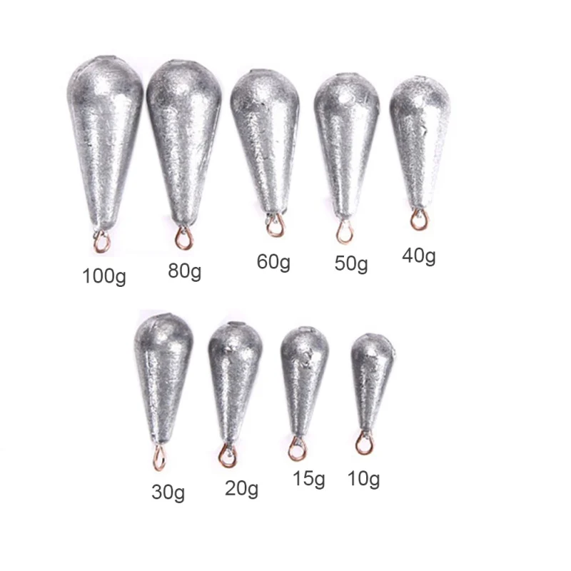 

Weight Size 10g/15g/20g/30g/40g/50g/60g/80g/100g water droplets lead weights fishing lead sinkers fishing accessories 5PCS/Lot