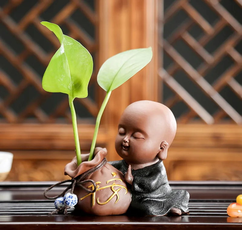 Purple Clay Small Monk Creative Tea Pet Mini Flower Vase Car Ornaments Personality Tea Tray Decoration Boutique Tea Play