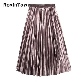 

Gold Velvet Long Pleated Skirt Women's Casual Fall Summer Female High Waist Fashion Loose Office Lady Clothes 2020 Free Shipping