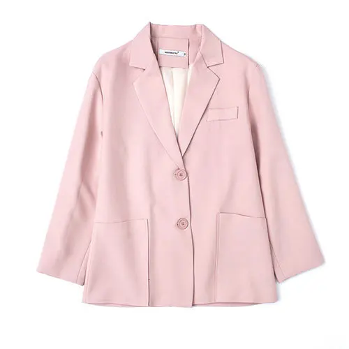 Pink PEONFLY модный Женский блейзер Повседневный свободный однотонный Блейзер Женский однобортный Карманный Женский блейзер и куртки розовый черный - Цвет: Pink