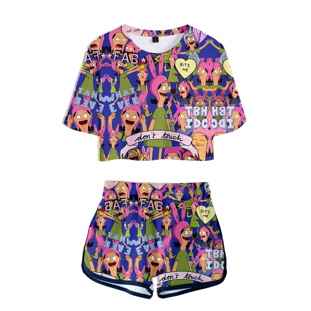 

2020 Cartoon Movie Bob's Burgers T-shirts shorts Pants Dew navel Sport Girls Short Sleeve Suits Sexy Girl Summer Two Pieces sets