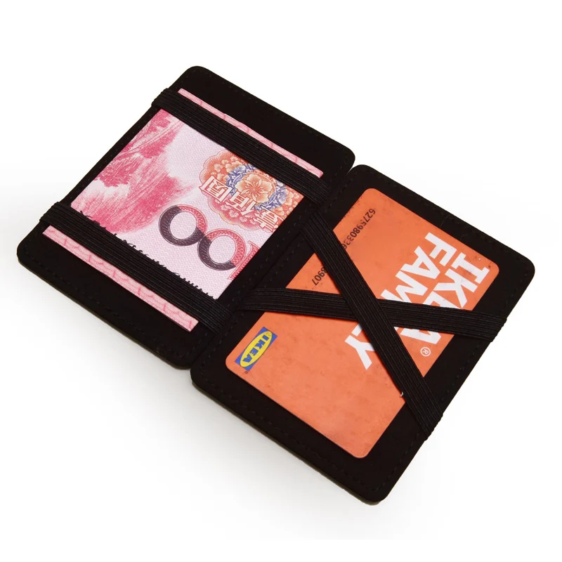 New Thin Vertical Men Magic Wallet Small PU Leather Elastic Ribbon Purse Mini Solid ID Card Holder Bank Credit Card Case For Man
