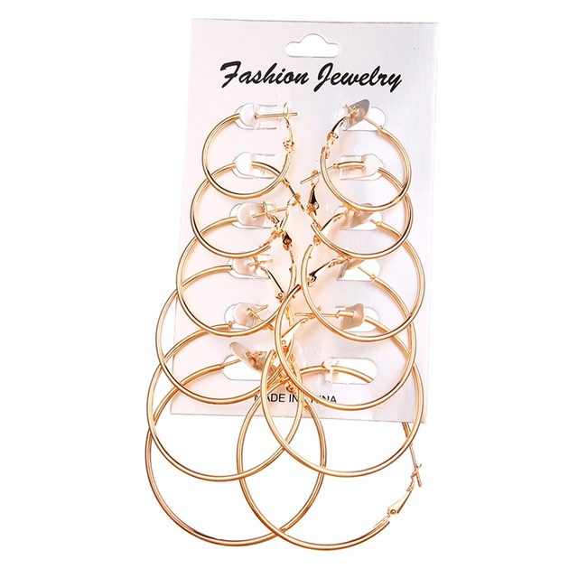 Gold Color Big Circle Hoop Earrings Set for Women Vintage Steampunk Ear Clip Wedding Party Jewelry Gift 2019 Wholesale