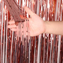 Matte Glitter Fringe Curtain for Birthday Party and Event Decoration (Glossy rose gold)
