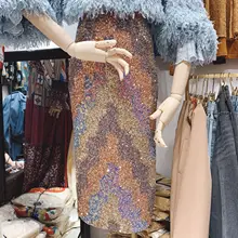New gate 2020 spring  women s clothing fashionable sparkling sequins elastic waist skirts