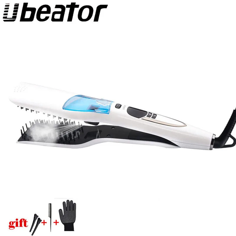 

steam hair straightener comb Electric Hair Straightener Brush hot comb professional flat iron Ceramic coating LCD steampod steam