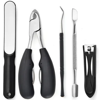 

5PCS/Set Black Nail Cuticle Pusher Clipper Scissor Nipper Tweezer Picker Stainless Steel Manicure DIY Nail Art Tools Kit