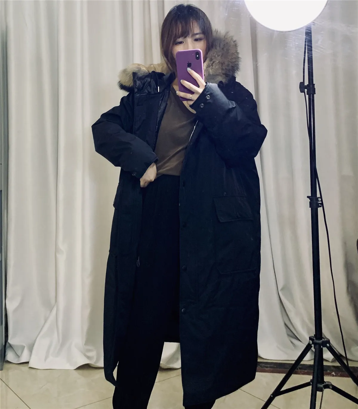 Корейский стиль, стиль, пуховик, женский, с капюшоном, длинный, толстый, двухсторонний, одежда, белый утиный пух, теплый, свободный, пальто