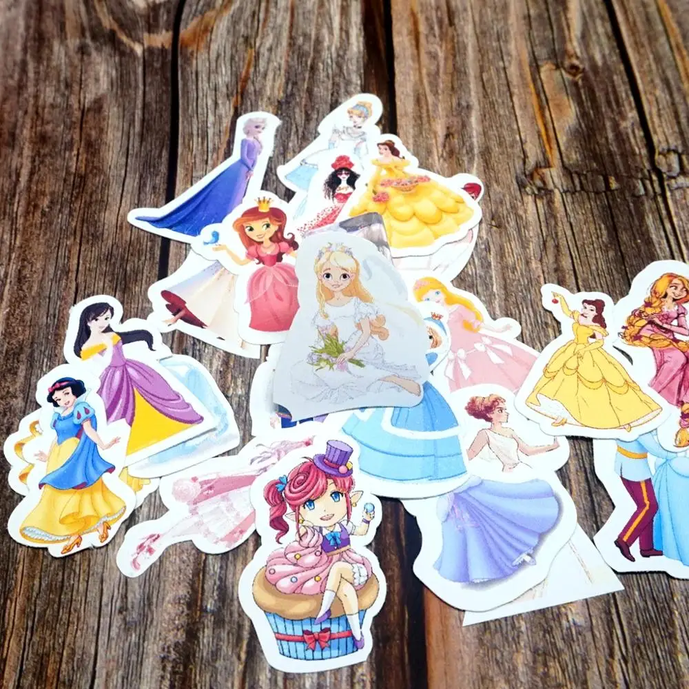 23PCS/Lot Princess Waterproof Stickers DIY Diary Laptop Phone Suitcase Stickers Kids Girls Students Cute Cartoon Gift Stickers