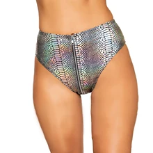 

Womens High Waist Snakeskin Printing Rave Booty Shorts Glossy Zipper Hot Pants Pool Party Club Pole Dancing Rave Bar Costume