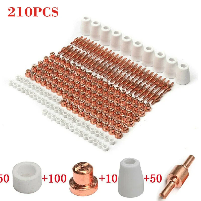 

210 Pcs Air Plasma Cutter Consumables Electrode Tip Torch PT-31 LG-40 Durable