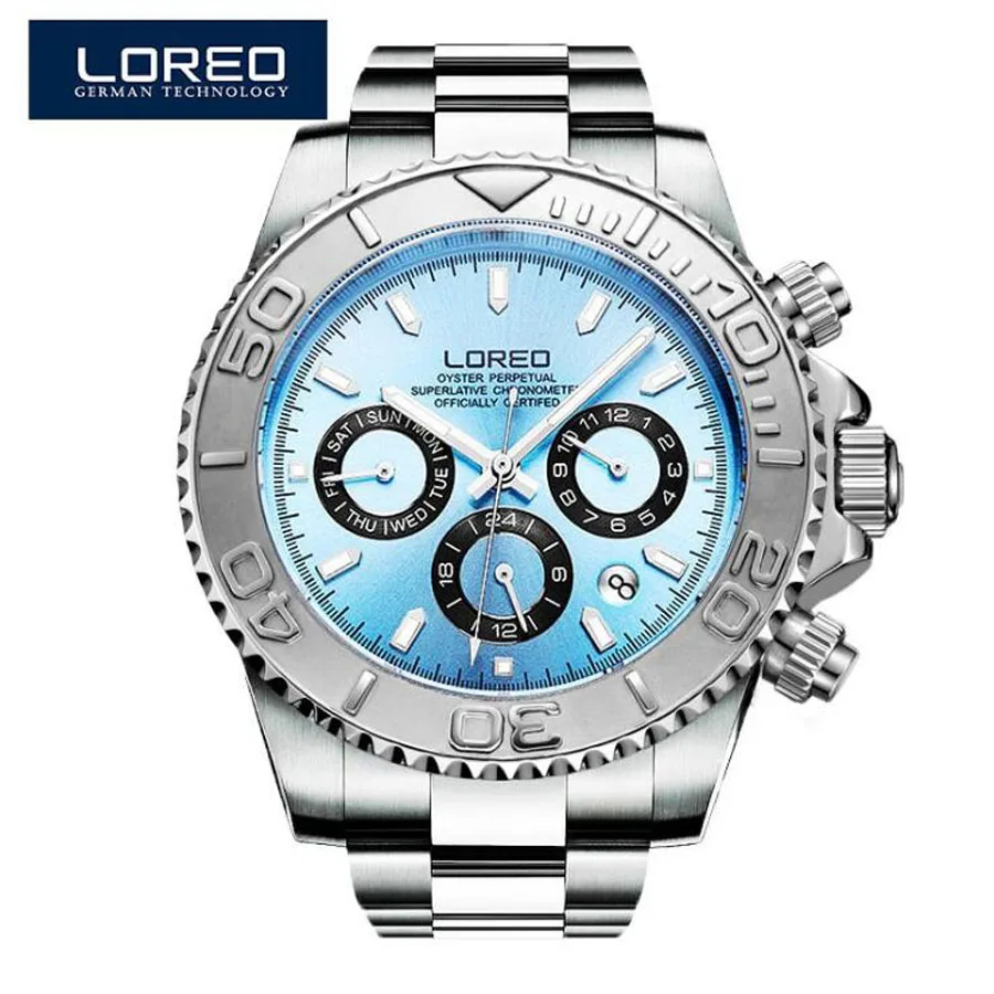 Топ бренд LOREO Мужские часы Мужские полностью стальные водонепроницаемые 200 м повседневные автоматические механические часы с датой мужские наручные часы - Цвет: Steel strap 02