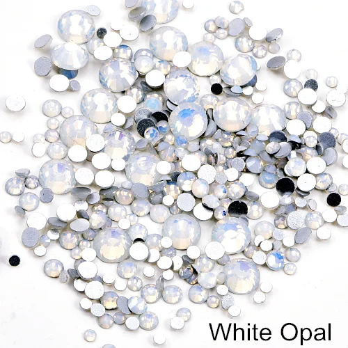 12 размеров опал цвета не горячей фиксации стразы с плоской задней стороной блестящие стразы прозрачные стеклянные стразы для украшения ногтей B0955 - Цвет: White opal