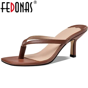 

FEDONAS Concise Women's Sandals Summer Shoes 2020 New Arrival Genuine Leather High Heels Sandals Casual Basic Shoes Woman