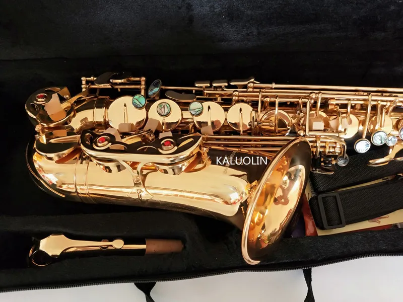 Альт саксофон е плоский Музыкальные инструменты электрофорез золото играть Супер профессиональный класс