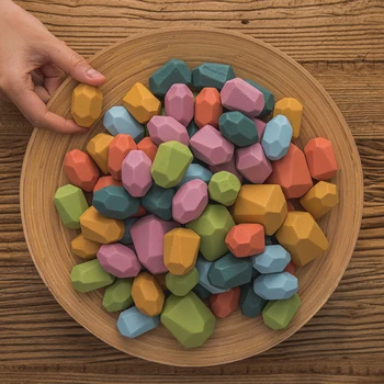 

Baby Toy Wooden Jenga Building Block Colored Stone Creative Educational Toys Rainbow Stone Wooden Toy Excellent gift for newborn