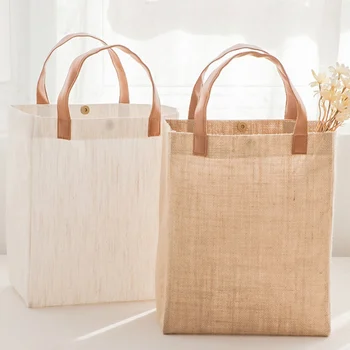 

Cotton Linen Shopping Bags Reusable Foldable Tote Handbags Reusable Storage Bags White Large Small