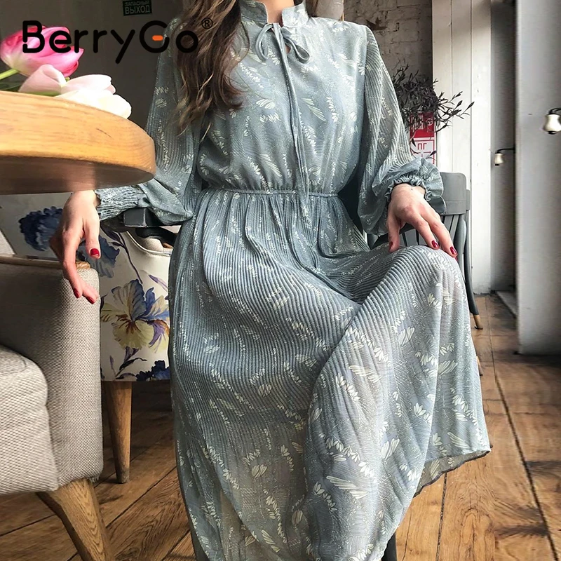 Женское плиссированное платье с длинным рукавом BerryGo, элегантное платье с цветочным принтом, весна-лето 2019 Женское плиссированное платье с длинным рукавом BerryGo, элегантное платье с цветочным принтом, весна-лето 2019