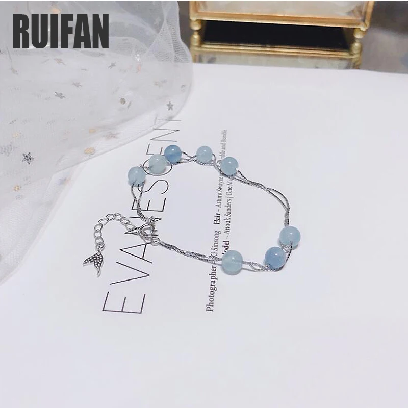 

Ruifan Double Layer Sky Blue Natural Aquamarine Beads Gemstone Bracelets 925 Sterling Silver Women's Bracelet Jewelry YBR033