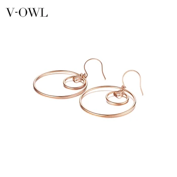 

V-Owl Non-Allergic Titanium Steel Two-Ring Earrings Exaggerated Korean Fashion Ear Pendant Ear Stud Female Atmosphere