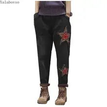 Винтажные джинсы с нашивками в виде звезд и вышивкой; вельветовые джинсы; Прямые брюки; коллекция года; зимние плотные теплые повседневные брюки; Z4