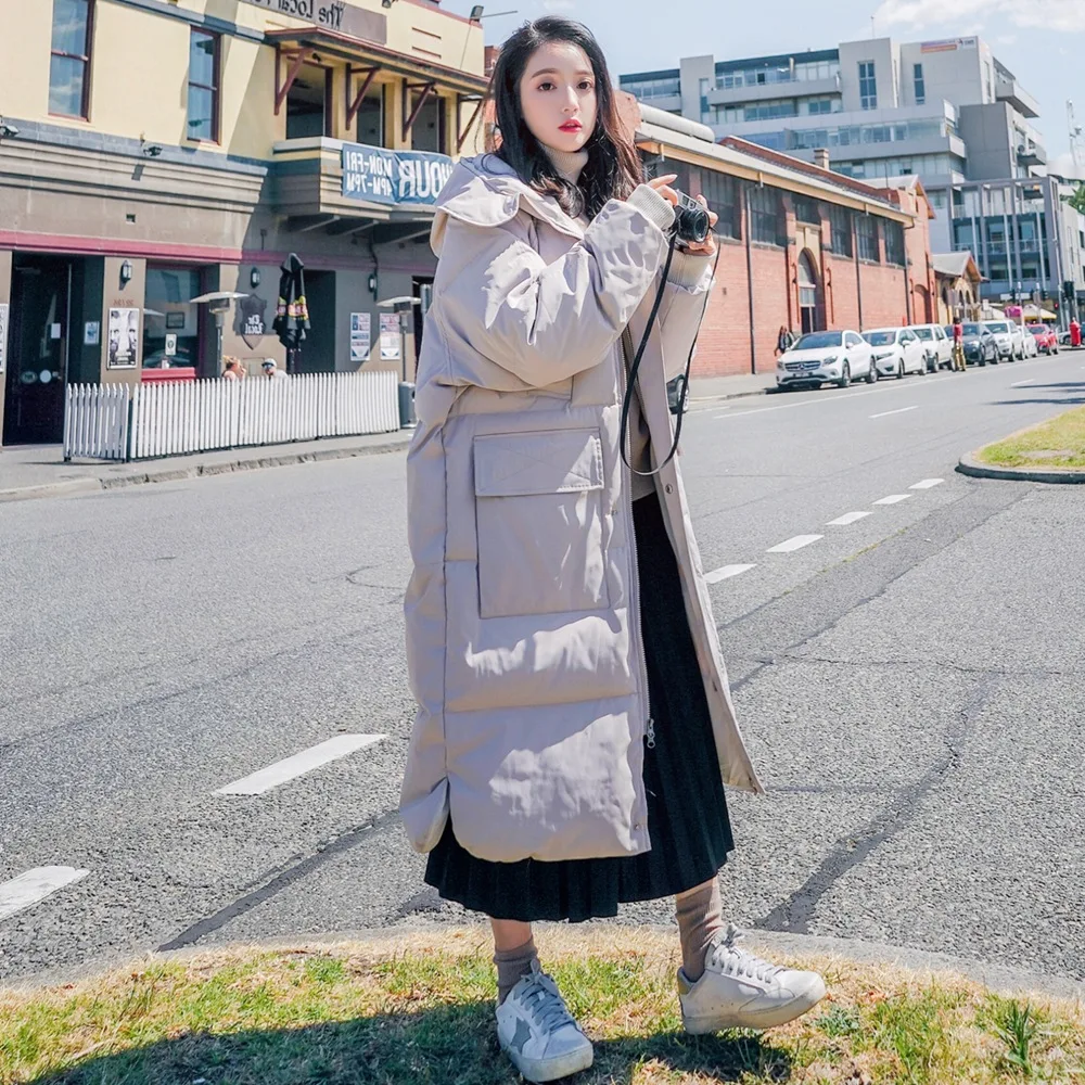 

Photo Shoot 2018 Winter New Style WOMEN'S Dress-Style Retro Oversize over-the-Knee Long Cotton Coat Hooded Cotton-padded Clothes