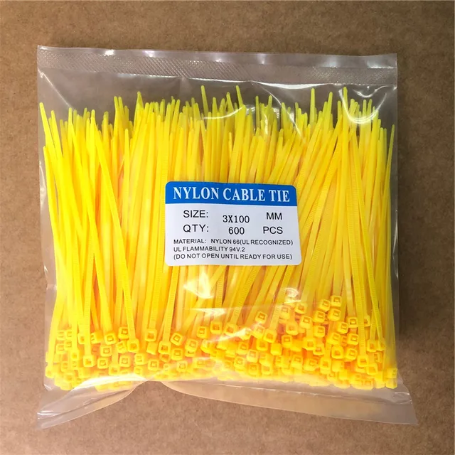 600Pcs Zip Ties 3x100mm Nylon Self-Locking Cable Ties Color Plastic Zip Ties Velcro Cable Ties  Cable Organizer Wire Strap 600pcs yellow 3x100