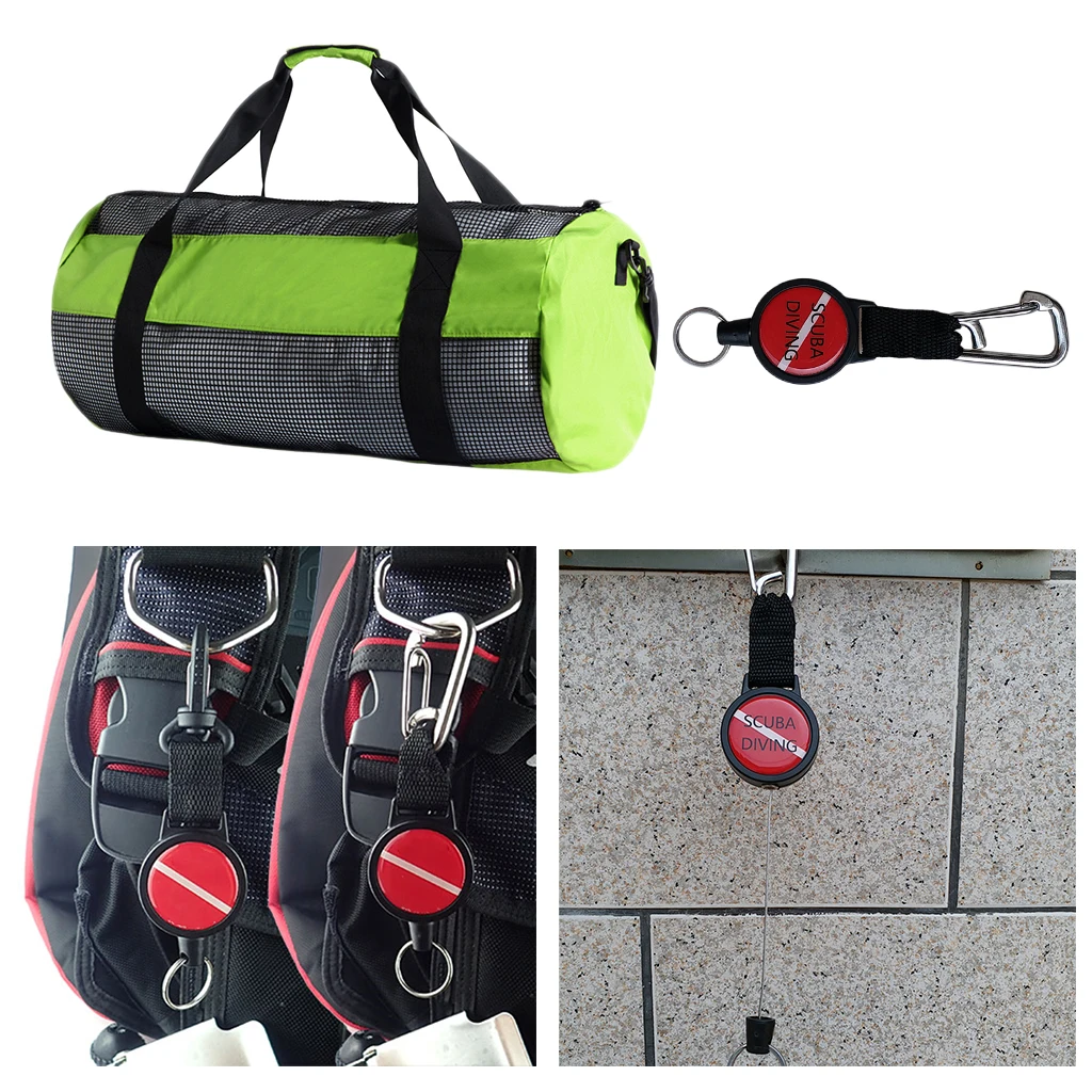 Durable Dive Mesh Duffel Bag Snorkeling Retractor Lanyard Holder Hook Carabiner for Diving Water Sports