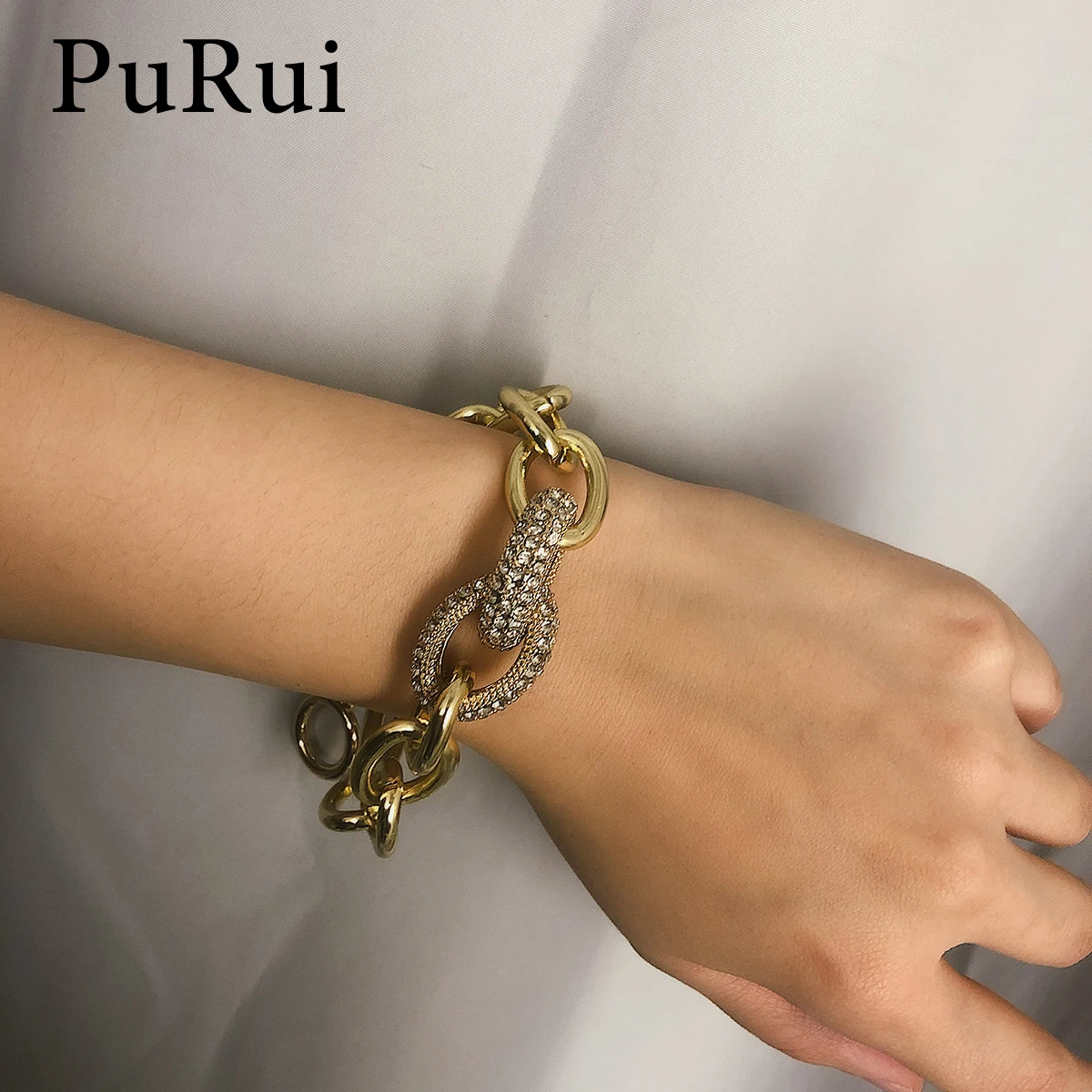 PuRui, роскошные стразы, браслет, модный, очаровательный, браслет для женщин, девушек, золотого, серебряного цвета Панк, цепь, пряжка, браслеты, браслеты