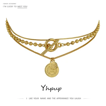 

Yhpup Statement Layered Pendant Round Portrait Chain Necklace For Women Copper Choker подвеска Necklace Summer Jewelry Gift 2020