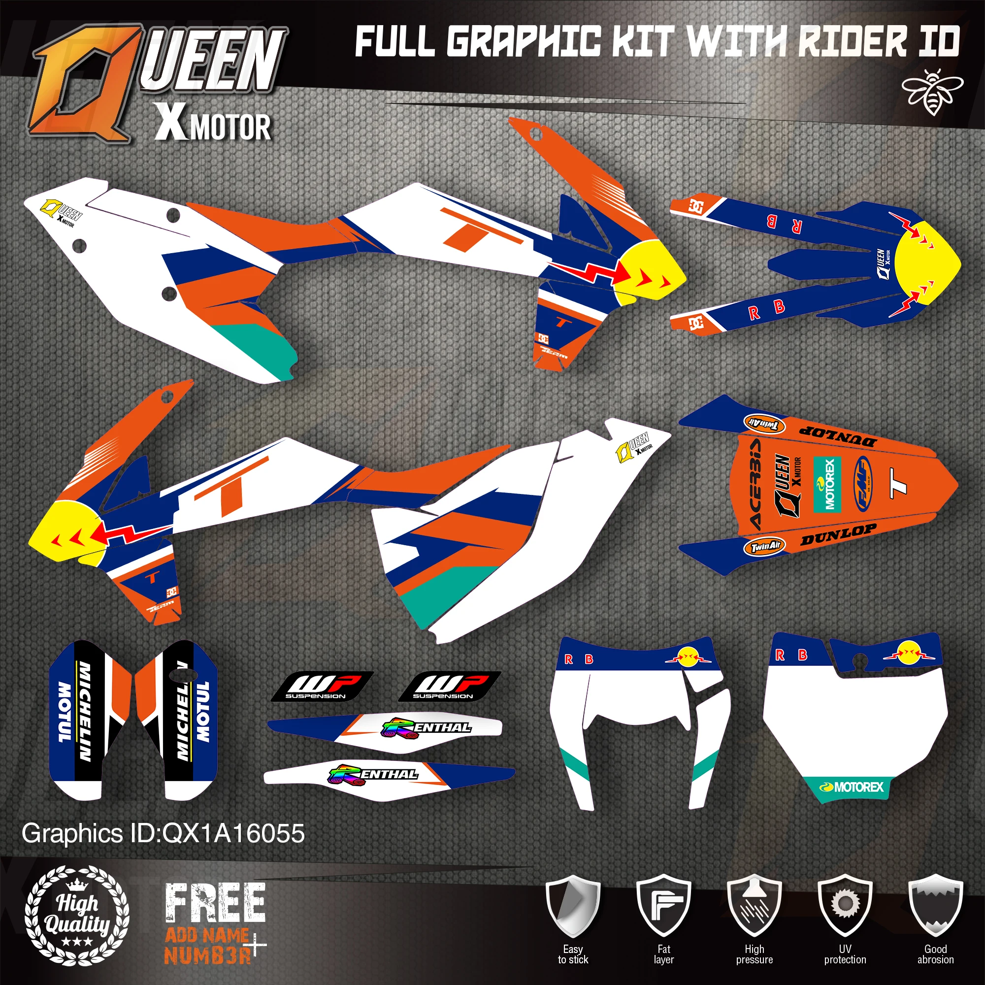 

QUEEN X MOTOR Custom Team Graphics Decals Stickers Kit For KTM 2016 2017 2018 SX SXF , 2017 2018 2019 EXC XC-W EXC-F 055