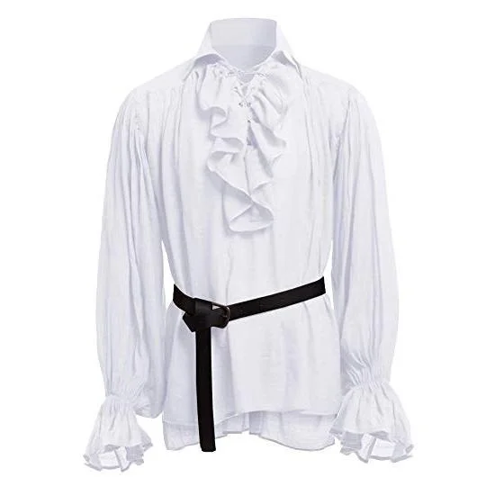 Mens Medieval Shirts Poet's Renaissance Costume Viking Pirate Captain Lace Up Ruffle Tops Sand Collar Shirt mens renaissance shirt