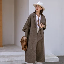 LANMREM Новое модное необычное шерстяное пальто для женщин, стоячий воротник, крыло летучей мыши, длинный рукав, свободные винтажные женские куртки YH676