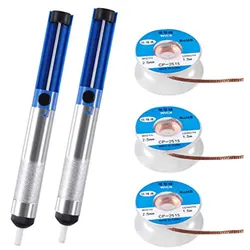 2 pçs solda otário bomba + 3 pcs fio de pavio, desoldering bomba & desoldering wick removedor de solda kit de ferramentas