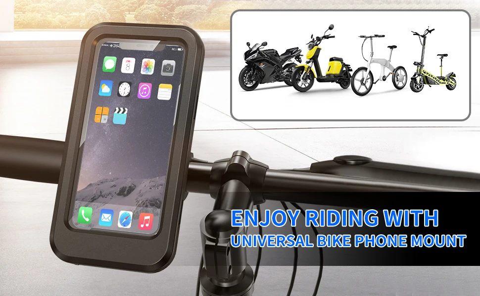 Yaju Bike Motorbike Phone Mount Holder Imperméable à l'eau Écran tactile  Vélo Phone Holder Cycling Handlebar Bag Phone Holder Bag avec rotation 360  pour tout Sma