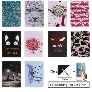 

Tablet Case For Samsung Galaxy Tab E T560 SM-T560 SM-T561 9.6 inch Smart Cover Painted Tree Cat Flip Stand PU Leather Skin Funda