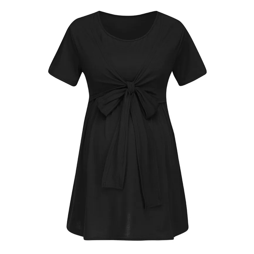 

Pregnancy T-Shirts Women Maternity Clothing Solid Bandage O-Neck Pregnant Blouse Nursing Sleepwear Tie Breastfeeding Tops