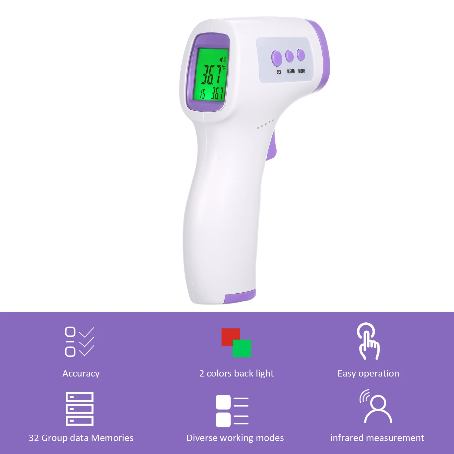 

Non-contact IR Infrared Sensor Forehead Body Thermometer Temperature Measurement 2 Colors LCD Digital Display Baby Kids Adults