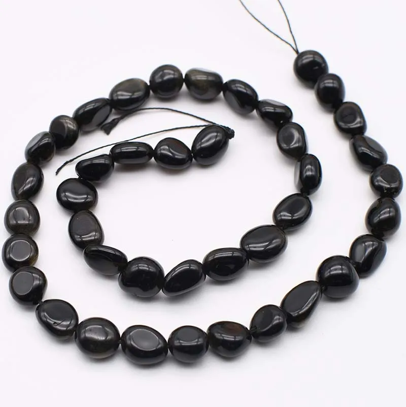 

8-11MM Natural Black tourmaline irregular round Stone Beads For DIY necklace bracelet jewelry making 15 "