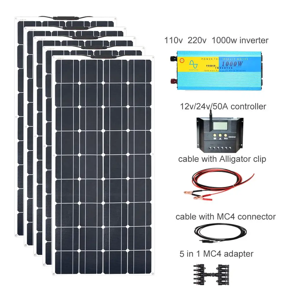 Boguang 600 Вт Гибкая солнечная панель система модульное зарядное устройство контроллер 1000 Вт Инвертор 12 В 220 В 110 В Солнечный комплект для дома автомобиля RV лодки