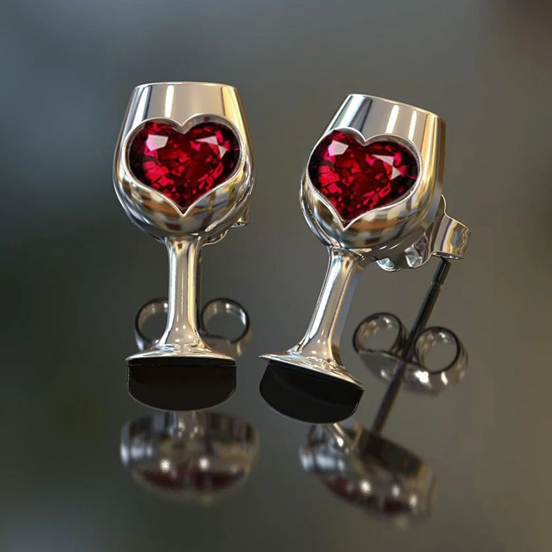 Бокал красное вино стекло любовь сердце серьги гвоздики Красный Циркон Подвеска-Шарм с камнем серьги Модные женские ювелирные изделия подарки