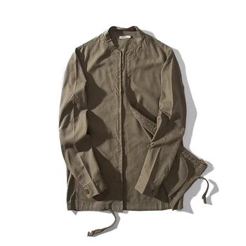 

2020 Men Spring New Style Casual Cotton Linen Jacket Youth Stand Collar Drawstring Long Sleeve Thin Jacket
