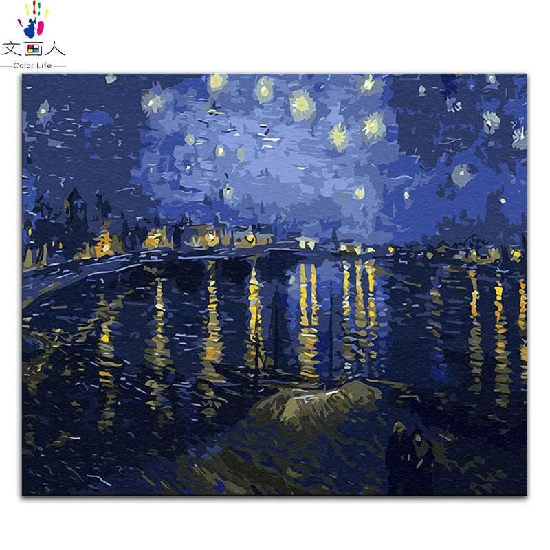 Картина «сделай сам» по номерам картины Винсента Ван Гога «Звездная ночь» Абстрактные Художественные картины по номерам с рамкой - Цвет: 3330 Starry Night 2