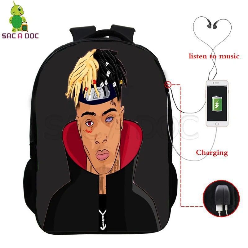 Xxxtentacion известный раппер школьная сумка Многофункциональный usb зарядка Рюкзак для ноутбука для подростков мальчиков девочек дорожные сумки через плечо