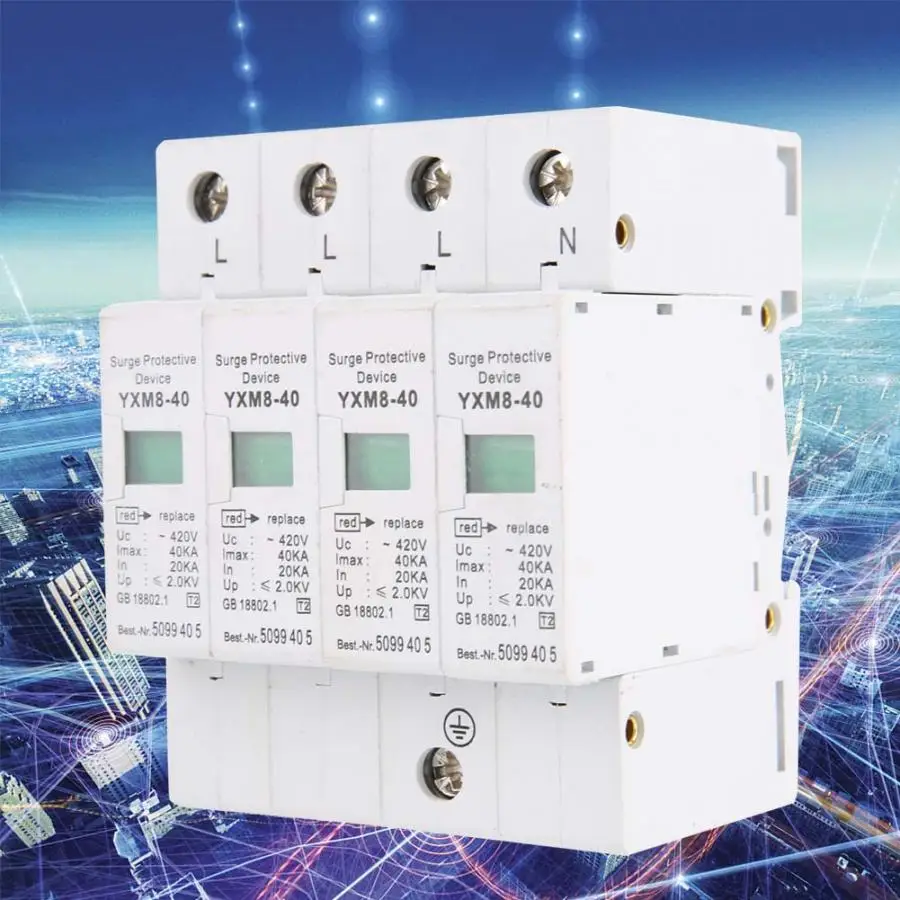 

40KA Surge Protection Device Din Rail Low-voltage House 4 Poles Surge Protector Arrester for Lightning Protection