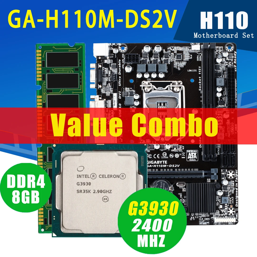 Gigabyte H110mds2v Motherboard With Intel Celeron G3930 8gb Ddr4 Motherboard Set 2.9ghz Pc