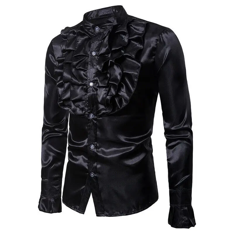Mens 70s Frill Ruffle Stand Collar 