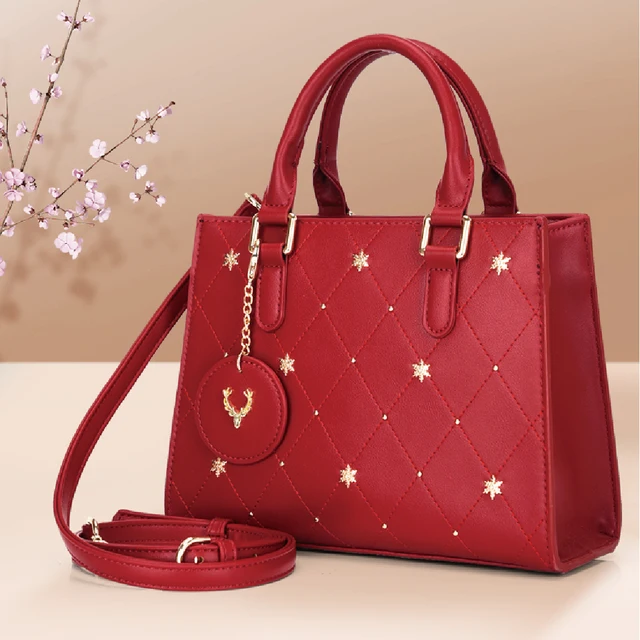 100% Genuine Leather Handbags For Women 2021 New Classic Fashion Luxury Red Shoulder Bag Famous Designer Brand Handbag Deer 2