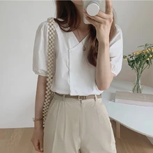 

2021 Summer Womens Blouse white Spring Shirt Female Women Blouses ovesize loose short sleeve Femme Blusas Casual Elegant Vintage