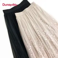 Duanyskiy женские весенние новые плиссированные юбки с цветочной вышивкой модные элегантные высококачественные сетчатые юбки до середины икры для женщин